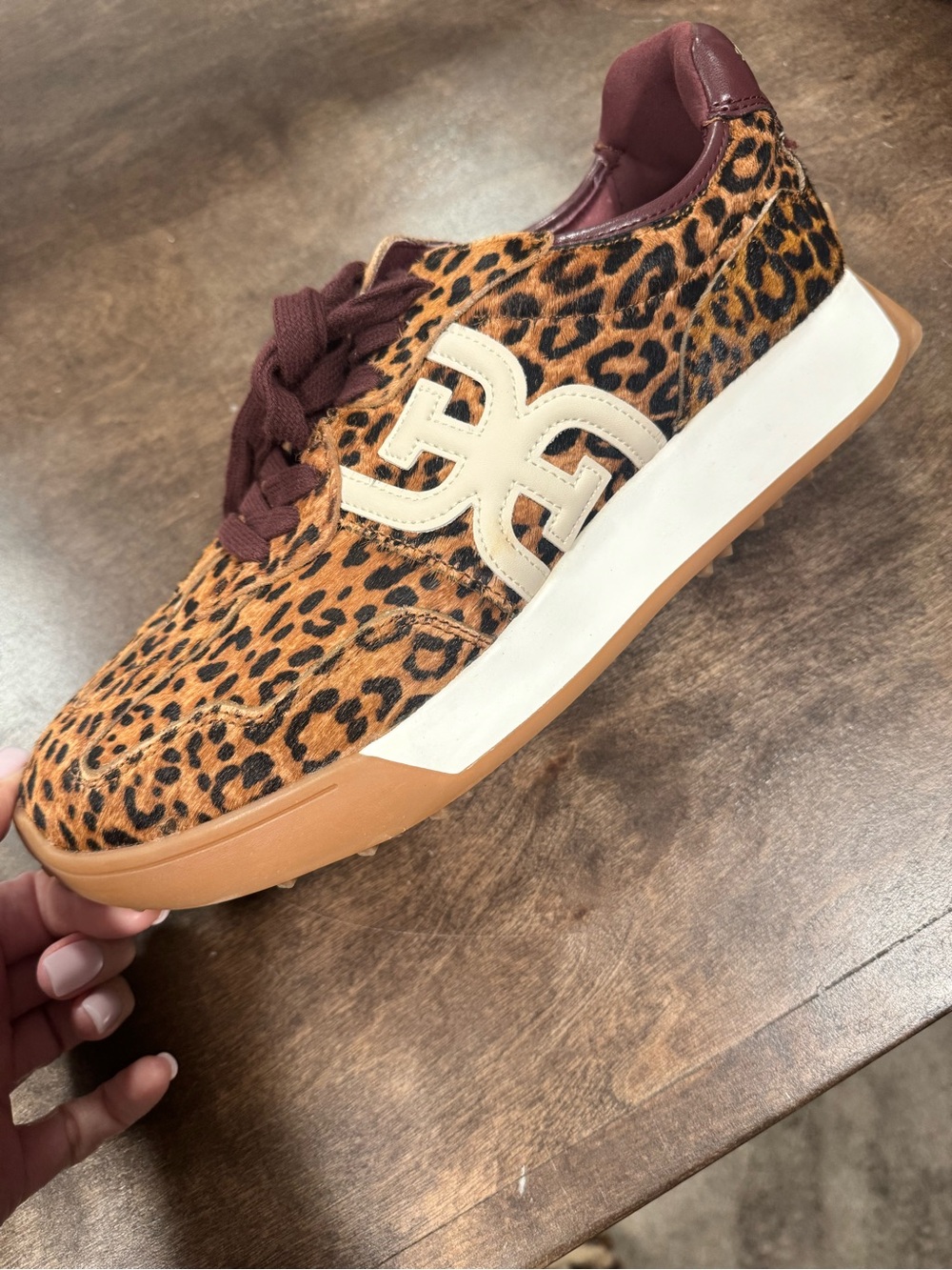 Sam Edelman Leopard Print Athletic Sneaker with Cream Logo and Gum Sole
